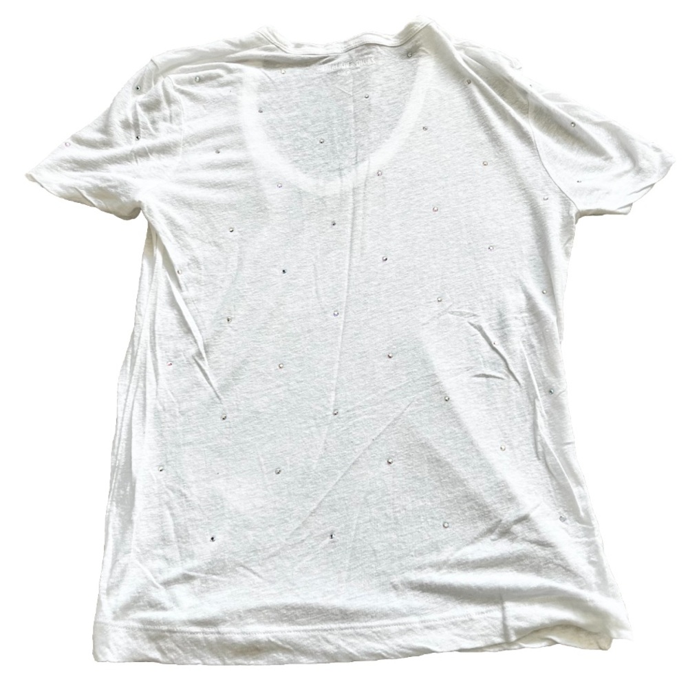 ZADIG & VOLTAIRE SEMI SHEER RHINESTONE EMBELLISHED V NECK T SHIRT ELEVATED - Picture 2 of 7